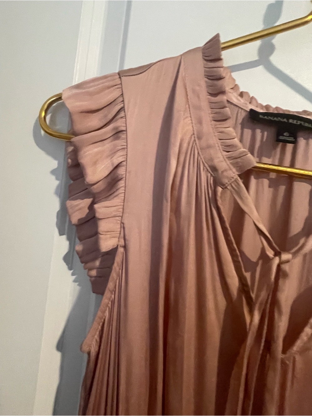 Women’s Pink Ruffle Maxi Dress Banana Republic 6 Cottage Core Tiered Ruffles - Picture 5 of 10